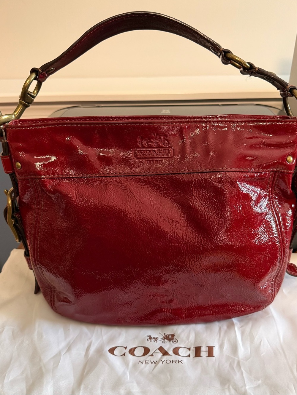 Coach Glossy Patent Shoulder Bag in Cherry Red